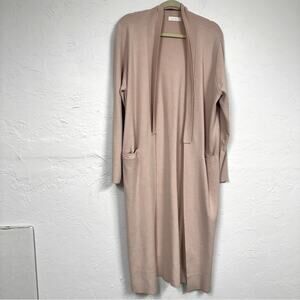 Oak + Fort Pink Open Front Duster Cardigan Sweater Womens L Classic Academia
